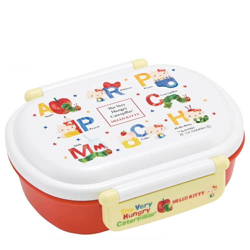 抗菌おかずがつぶれにくい ふわっとフタお弁当箱 1段/360ml はらぺこあおむし×ハローキティ／QAF2BAAG_4973307690655