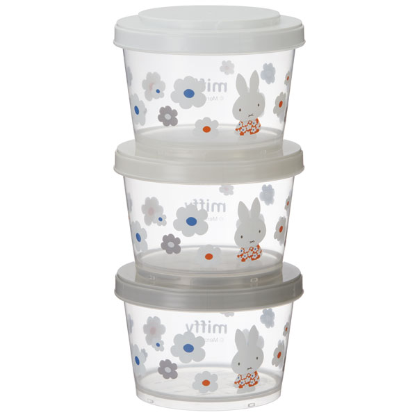 カチっとスタッキングができるプラスチック容器 3段/720ml(3コ) ミッフィーモノトーン/SIJ3_4973307549342