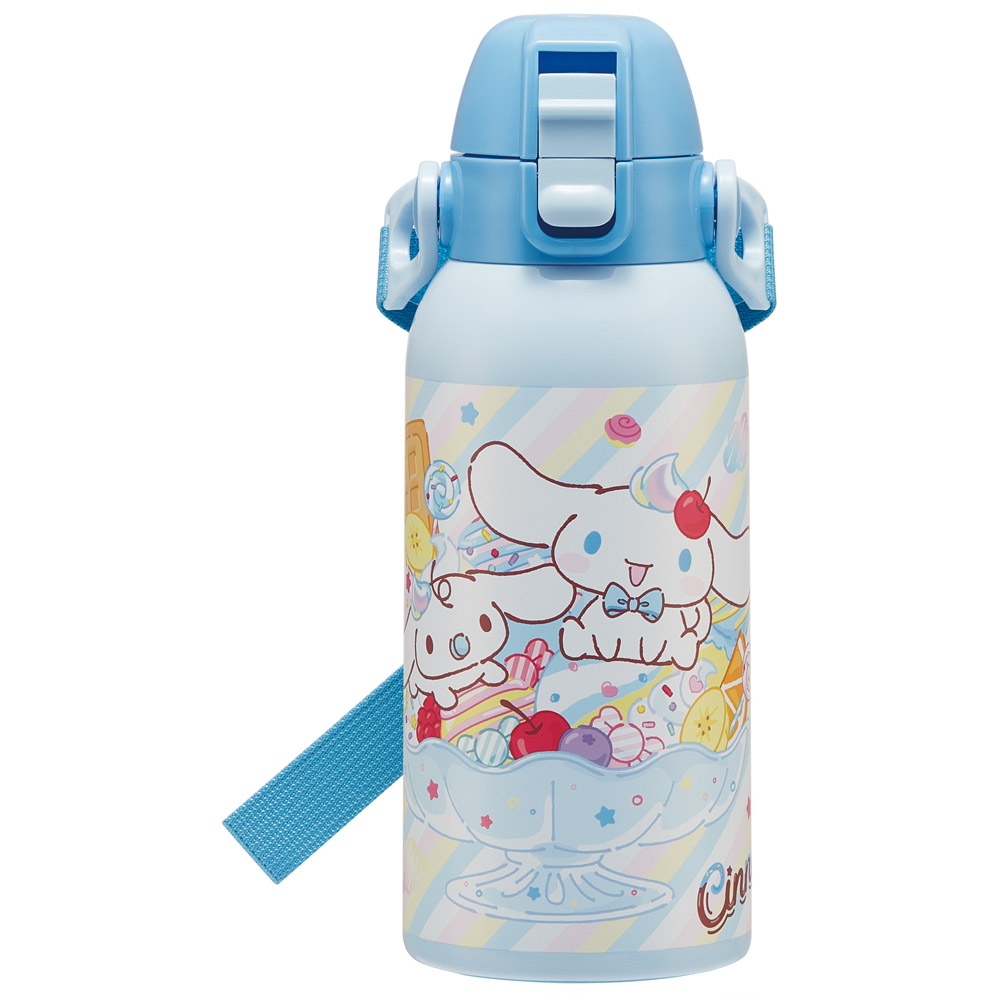 スケーター 水筒 600ml 保冷 ステンレス 直飲み ボトル ショルダー ベルト 紐 キャラクター skater STCH6 シナモロール ファンシー スナックスイーツ シナモン サンリオ 女の子 女子【小学生 キッズ 子供 子ども ワンタッチ かわいい 600】