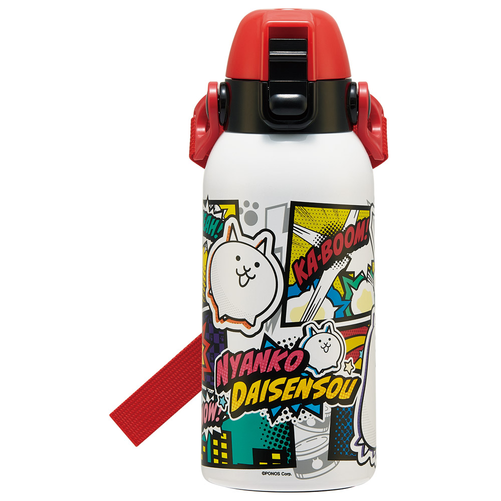 スケーター 水筒 600ml 保冷 ステンレス 直飲み ボトル ショルダー ベルト 紐 キャラクター skater STCH6 にゃんこ大戦争 26年 にゃんこ 男の子 女の子 男子【小学生 キッズ 子供 子ども ワンタッチ かわいい 600】