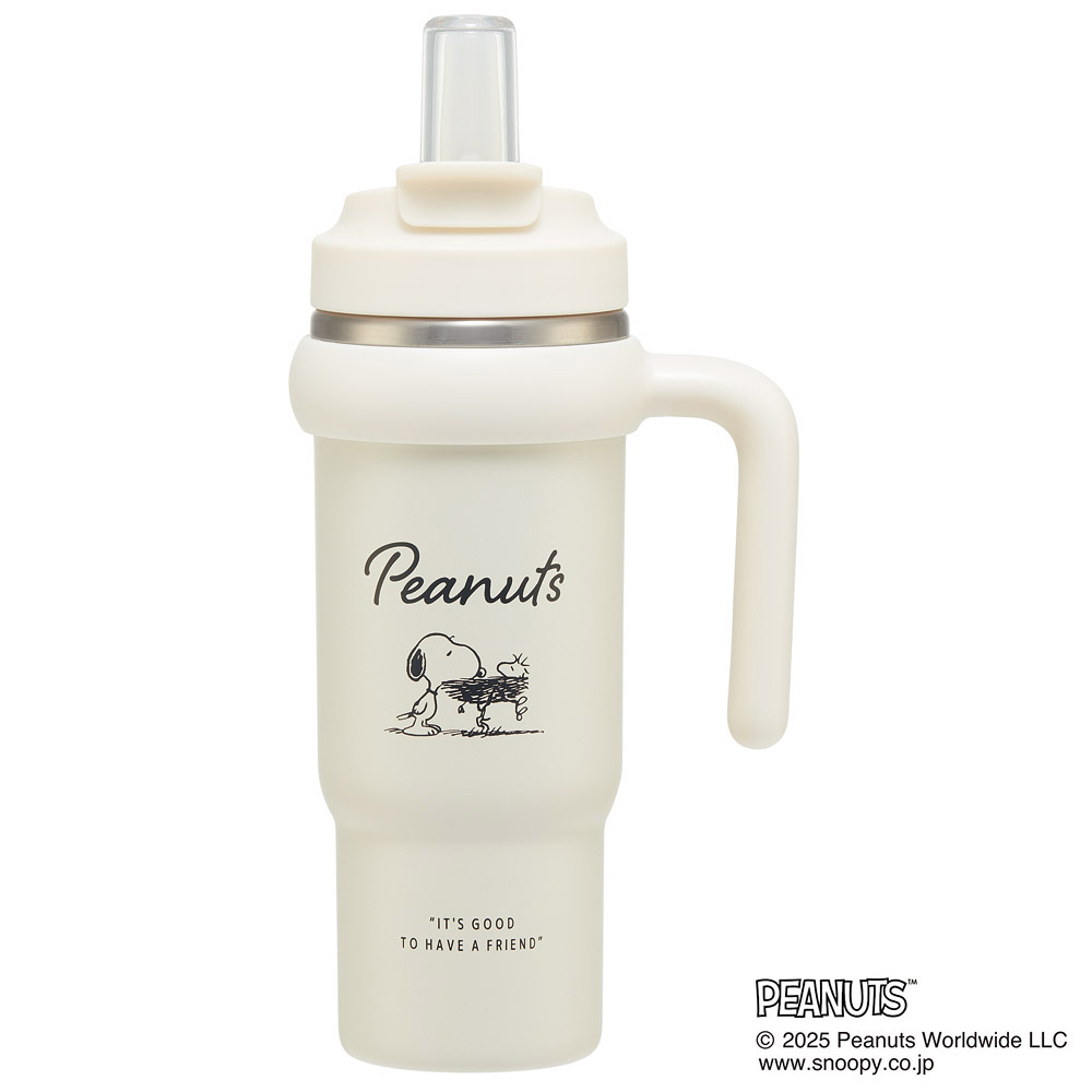 スケーター ハンドル付 タンブラー 830ml ストロー ステンレス ボトル 保温 保冷 直飲み 2WAY skater STSTB9 スケーター スヌーピー バッジ SNOOPY ピーナッツ【子供 キッズ 大人 真空二重構造 持ち手付き】
