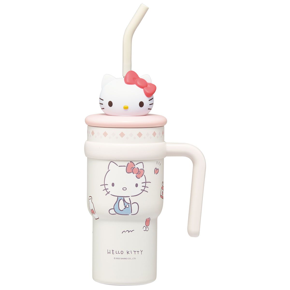 スケーター ハンドル付き ストロー タンブラー 700ml 保冷 専用 マスコット付き skater STSTBM7 キティ ハローキティ キティちゃん サンリオ 女の子【子供 キッズ 大人 真空二重構造 持ち手付き】