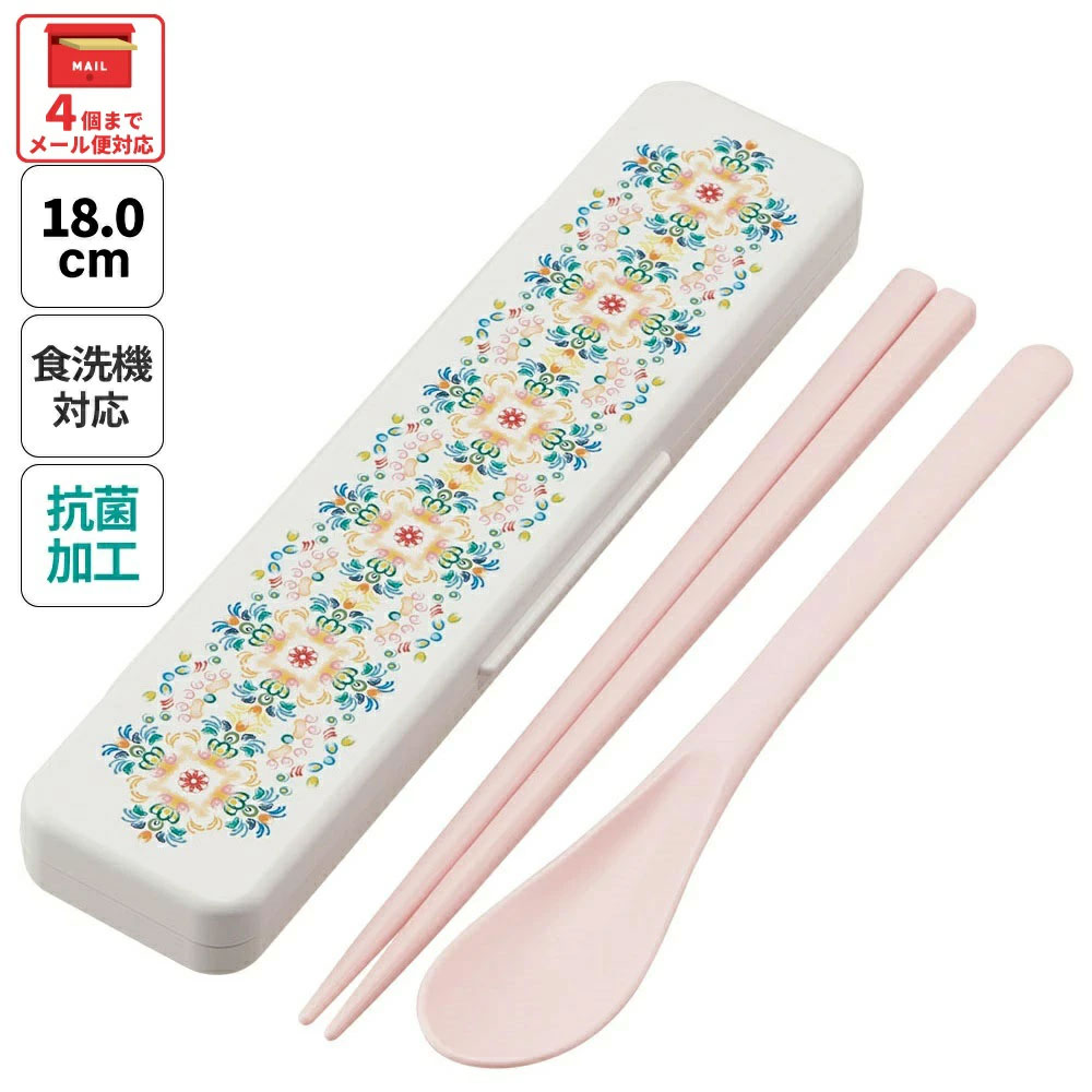 抗菌音が鳴らないコンビセット(箸・スプーン) 箸18cm 天平文様（夢幻）薄紅／CCS3SAAG_4973307649806