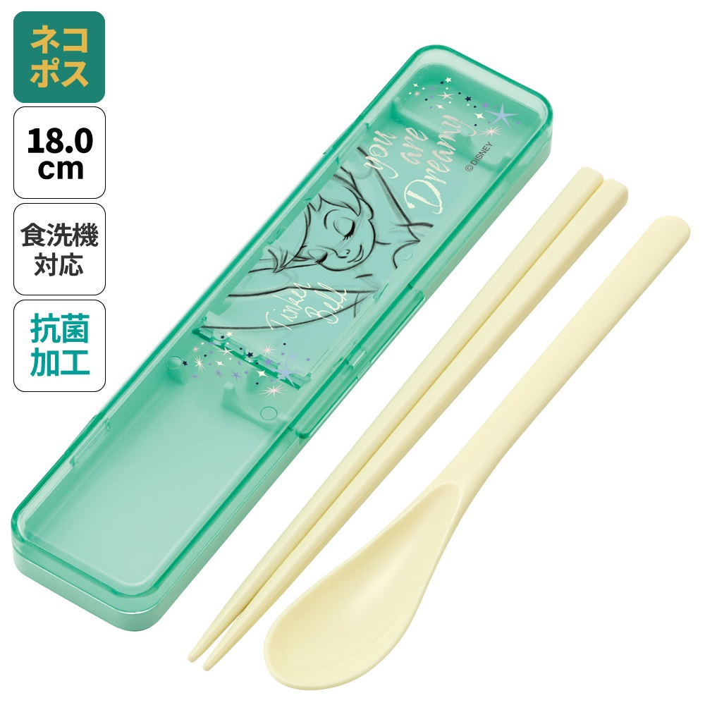 抗菌音が鳴らないコンビセット(箸・スプーン) 箸18cm ティンカーベル／CCS3SAAG_4973307663697