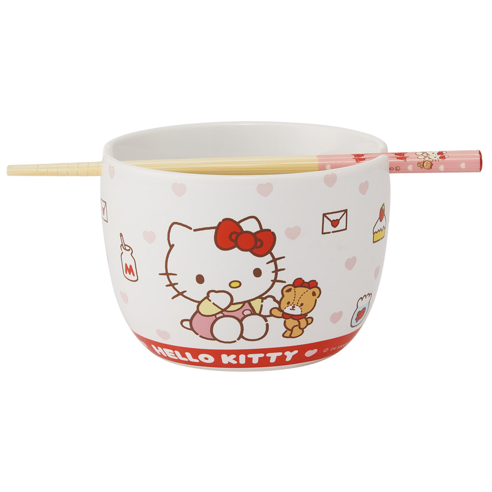 陶器製 ボウル 箸 セット 600ml 21cm 食器 鉢 お椀 丼 竹箸 カトラリー 焼き物 陶物 可愛い 便利 CHBWH1 キティ ハローキティ タイニーチャム キティちゃん 女子【陶製 食事 キャラクター キッズ こども 大人】
