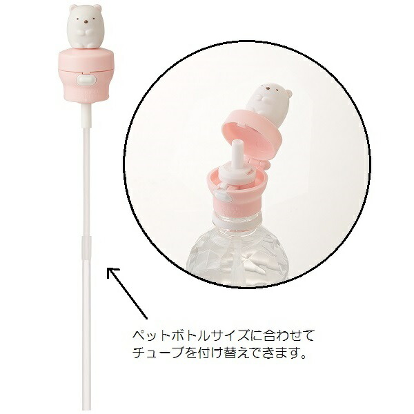 マスコット付きストローホッパーキャップ●すみっコぐらし しろくま●//ペットボトルストロー ワンプッシュオープン ストロー飲み 可愛い キャラクター サンエックス San-X シロクマ// スケーター