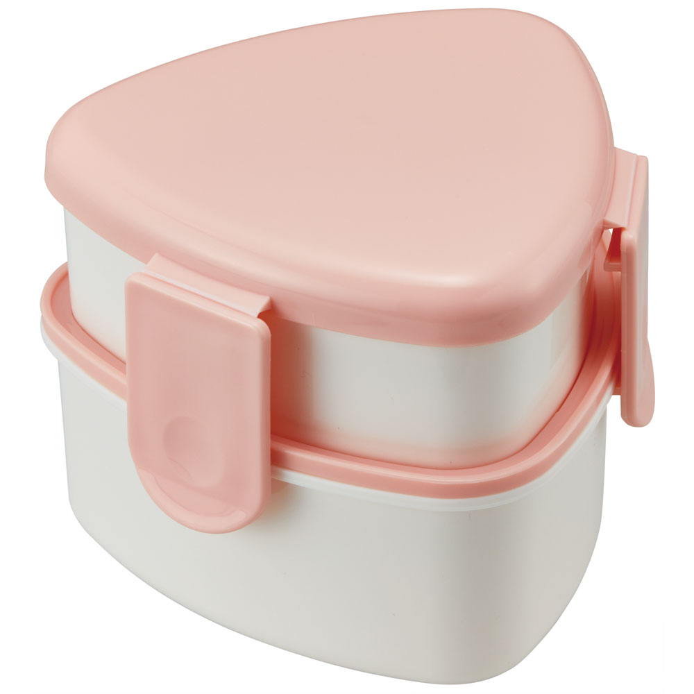 三角おにぎり用ランチボックス2段[フォーク付][総容量:500ml]●パウダーパステル ピンク●//お弁当箱 二段 ランチ コンパクト 入れ子式 ミニランチ 電子レンジ対応 シンプル おしゃれ pink// スケーター