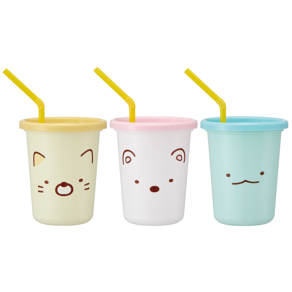 ストロー付タンブラー 320ml/3個セットすみっコぐらし　フェイス／SIH3ST_4973307567407／スケーター