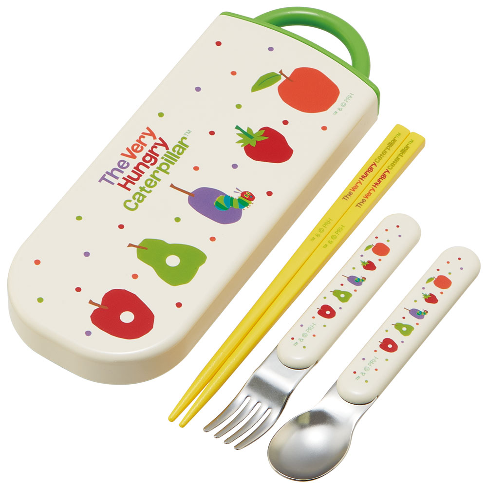 子供用 抗菌 お弁当 トリオセット 開けやすいスライド式（箸、スプーン、フォークのセット） はらぺこあおむし／TACC2AG_4973307588143