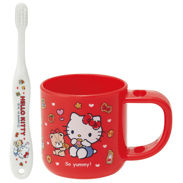 スタンド付コップ＋歯ブラシセット 園児用 ハローキティクッキー／KTB5_4973307470653