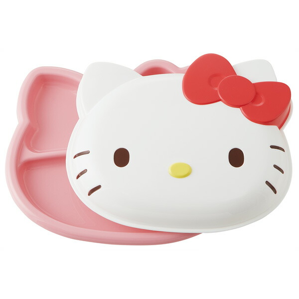 【送料無料】フタ付きランチプレート●ハローキティ おやつタイム●//食器 モーニングプレート ワンプレート ランチ皿 仕切り皿 こども 子供 子ども 子供食器 食事 ご飯 プレート ダイカット 顔型 ふた付き かわいい キャラクター キティちゃん スケーター