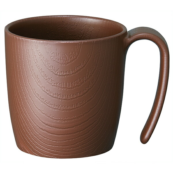 【木目食器シリーズ】木目持ちやすいコップ ハンドル付[290ml]●ブラウン 茶色●//コップ カップ プラスチック 軽い 丈夫 電子レンジ対応 食洗機対応 木目調 サポート 取っ手付き 介護 介助 補助// スケーター