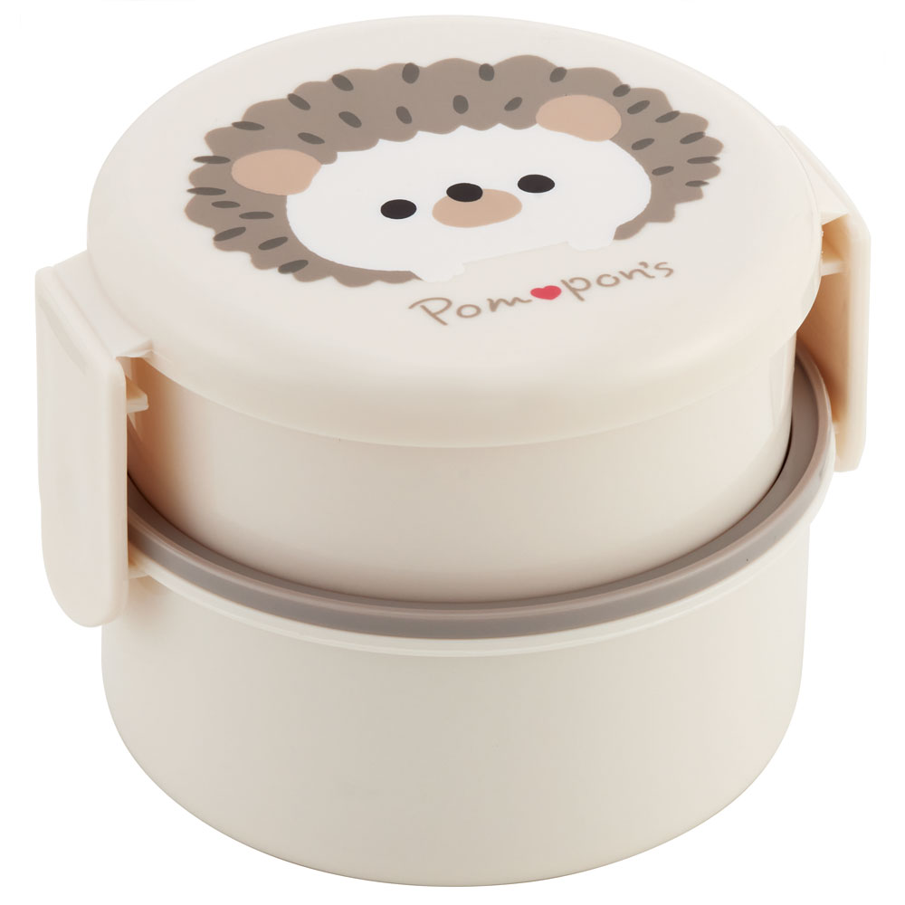 抗菌丸型ランチボックス 2段/500ml Ｐｏｍｐｏｎ’ｓハリネズミ／ONWR1AG_4973307606748