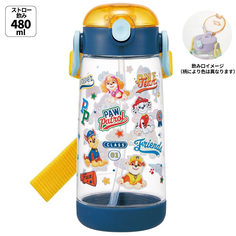 スケーター 水筒 キッズ ワンタッチ プラスチック ストロー ボトル クリア 480ml  プラ水筒skater PDSH5 パウ パトロール 27年 パウパト 男の子 男子 男児【キャラクター 子供 かわいい ワンプッシュ 軽量 ショルダー】