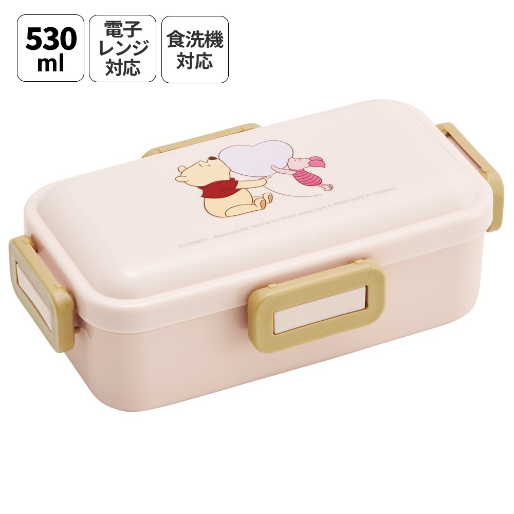スケーター 弁当箱 530ml 大人 一段 仕切り 食洗機 レンジ 対応 日本製 ランチボックス skater PFLB6 くまのプーさん HUG&HEART POOH【レディース 4点ロック お弁当箱 ドーム型 1段 食洗機OK】