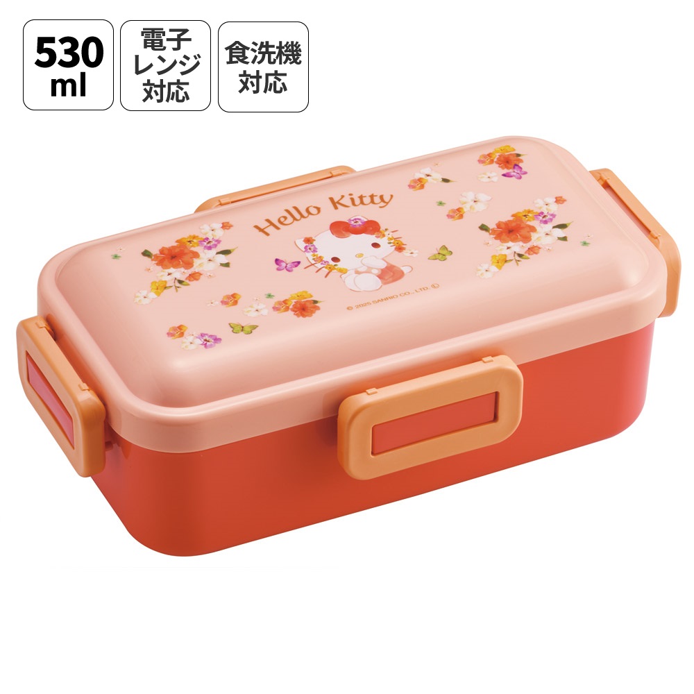 おかずがつぶれにくい ふわっと弁当箱 1段/530ml ハローキティ パステ 水彩 花柄／PFLB6_4973307721083