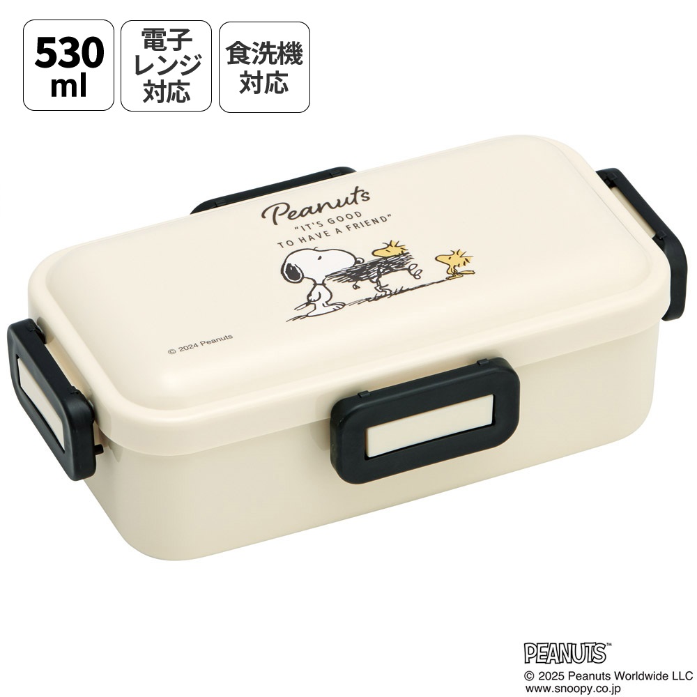 スケーター 弁当箱 530ml 大人 一段 仕切り 食洗機 レンジ 対応 日本製 ランチボックス skater PFLB6 スヌーピー バッジ SNOOPY ピーナッツ【レディース 4点ロック お弁当箱 ドーム型 1段 食洗機OK】