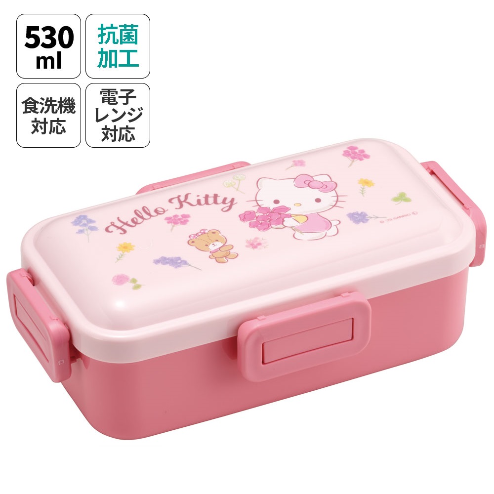 おかずがつぶれにくい 抗菌ふわっと弁当箱 1段/530ml ハローキティ フラワーリース／PFLB6AG_4973307655920