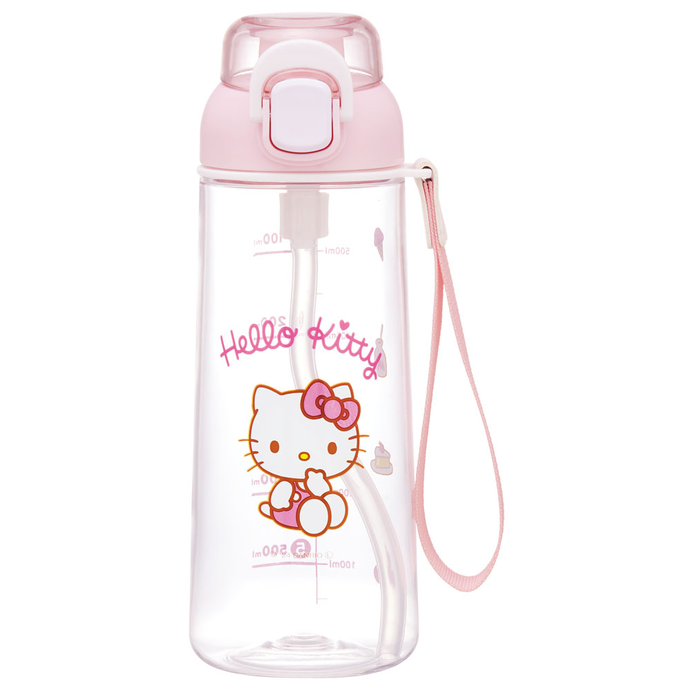 ワンプッシュ ストロー ボトル 水筒 630ml 透明 クリア 子供 キッズ かわいい スケーター skater PSHPO6 キティ ハローキティ キティちゃん 女の子