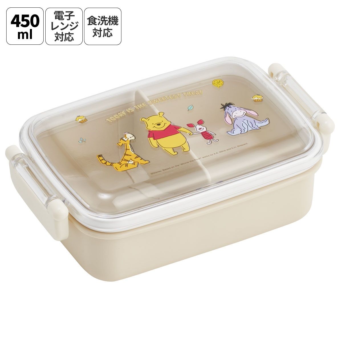 スケーター お弁当箱 子供用 450ml 食洗機対応 日本製 おかずがつぶれにくいドーム型ふた skater RBF3AN くまのプーさん プーさん Pooh ハチミツカフェ【キャラクター 1段 ランチボックス 角型 可愛い キッズ】