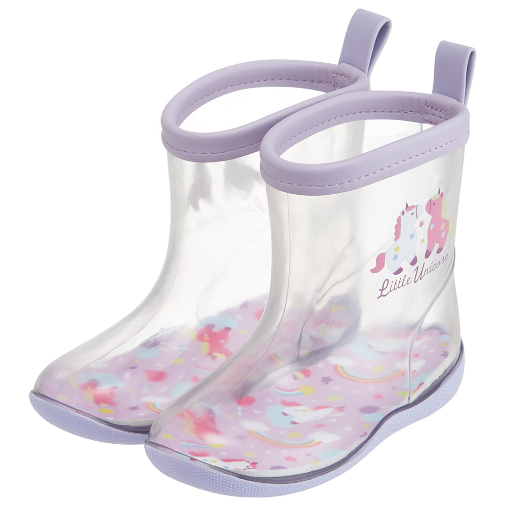 透明 レインブーツ 長靴 16cm 子供 かわいい クリア キッズ 雨具 レイングッズ スケーター skater RIBTCL16 リトルユニコーン ユニコーン柄 メルヘン 女の子