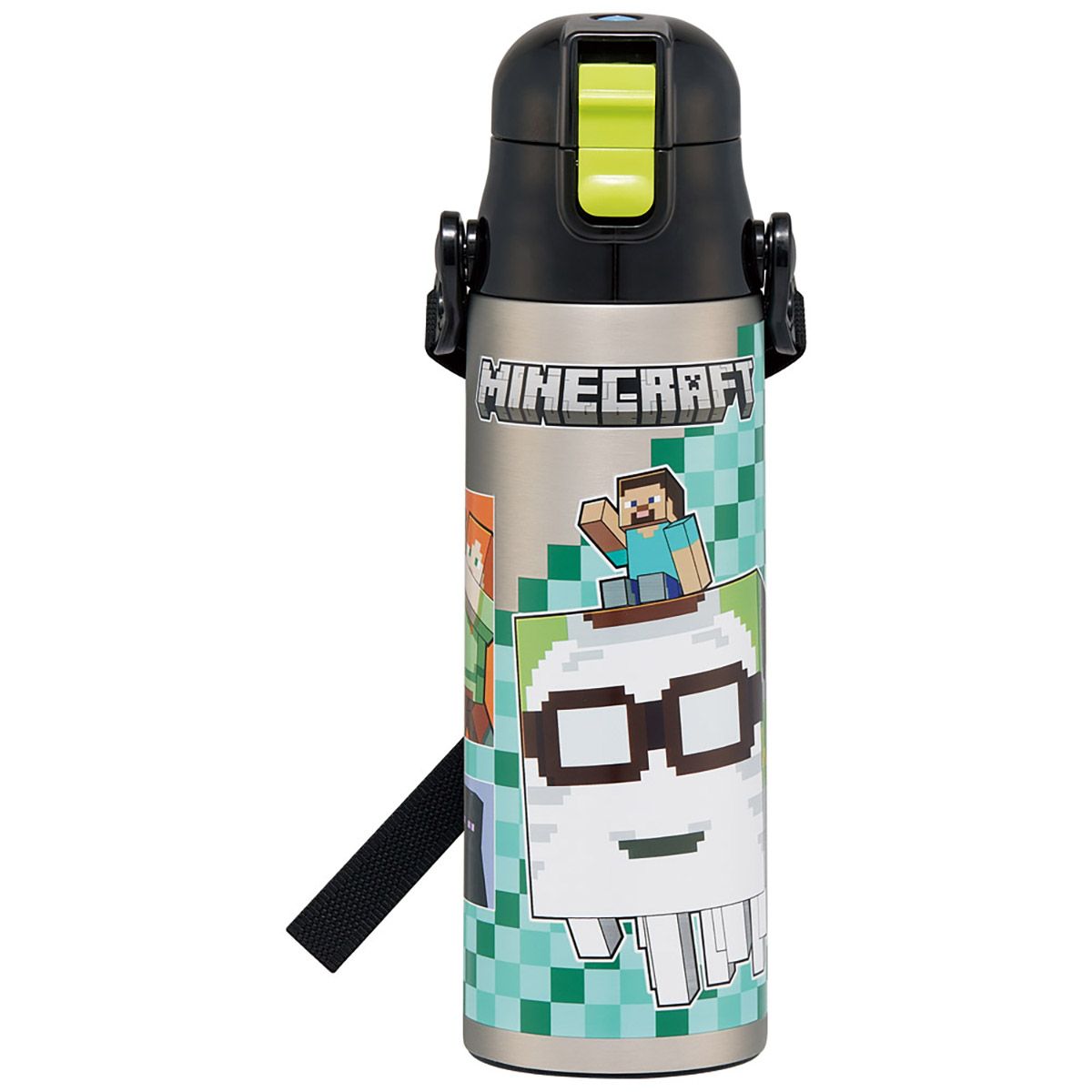 スケーター 水筒 子供 580ml 直飲み ダイレクト キッズ ステンレスボトル 小学生 キャラクター skater SDC6N マインクラフト 26年 マイクラ Minecraft【ステンボトル ワンタッチ こども 保冷 ショルダーベルト付き】