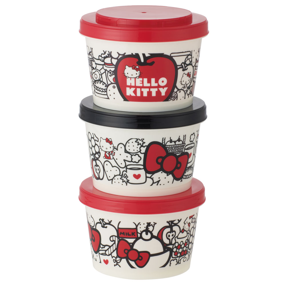 カチっとスタッキングができるプラスチック容器 3段/720ml（３コ） ハローキティ FoodRed／SIJ3_4973307677229