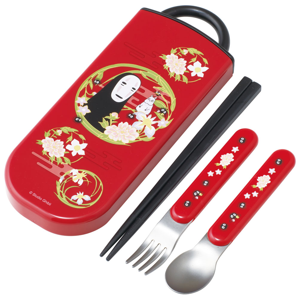 子供用 抗菌 お弁当 トリオセット 開けやすいスライド式（箸、スプーン、フォークのセット） カオナシ（えんじ）／TACC2AG_4973307645198